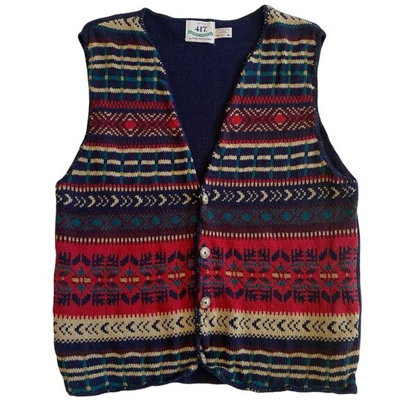 Vintage 80s 417 Authentic Sportswear by Van Heusen Sweater Vest Blue Size M - Picture 1 of 5
